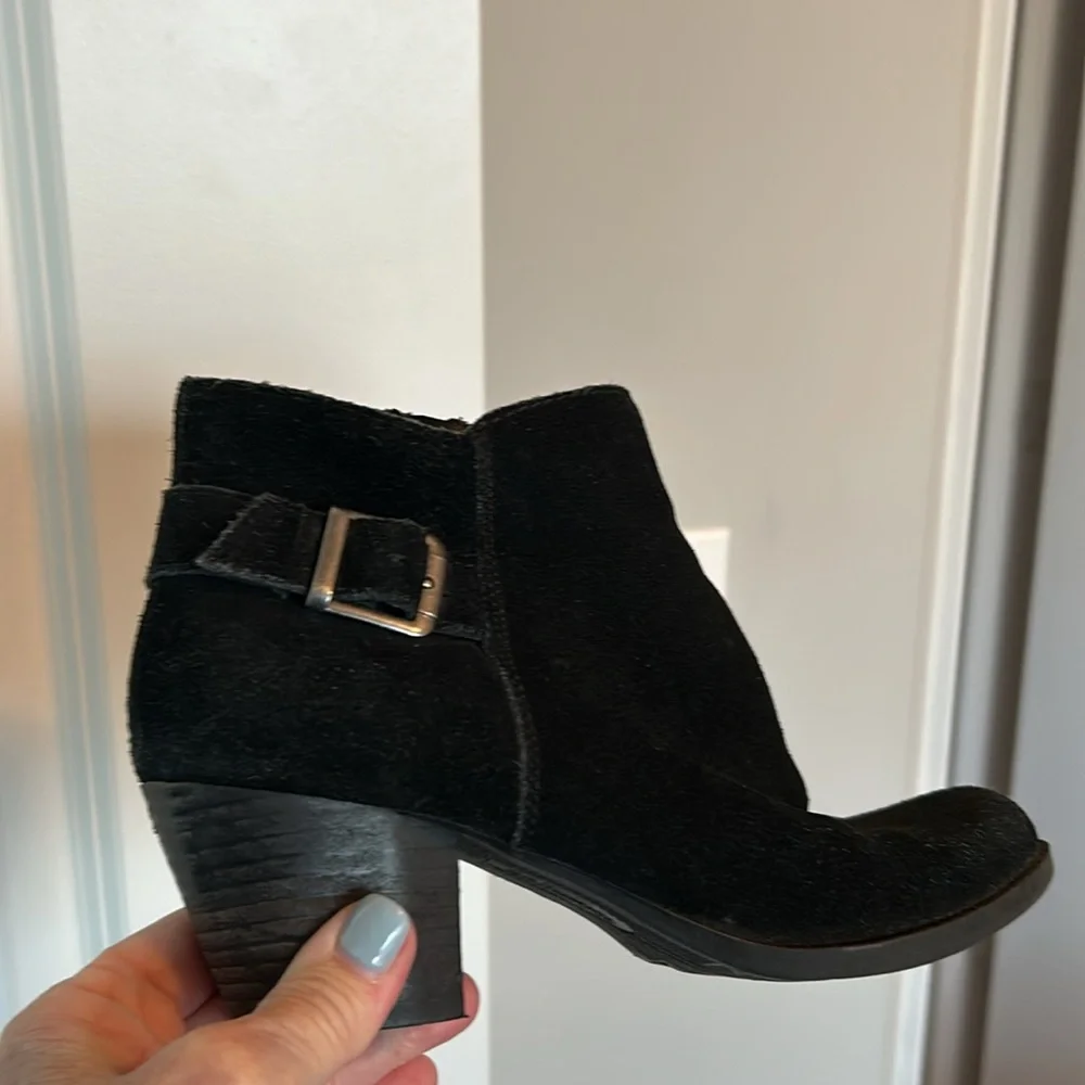 Black suede size 7 shoe boots.  GH Bass leather boots.  Side zipper closure. - Picture 3 of 6